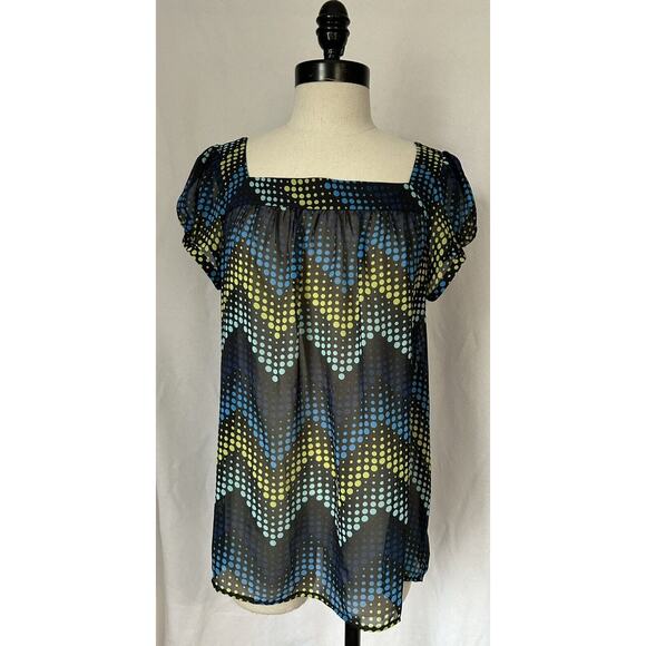 Ann Taylor Blue Sheer Polyester Polka Dot Top Blouse Womens M - Picture 1 of 5
